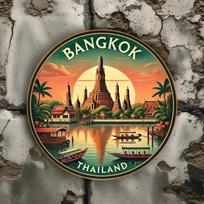 Vintage Bangkok Tin Sign Wat Xieng Thong Sunset Wall Art Decor 20x20