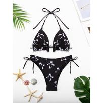 Zebra Stripe Triangle Bikini Set Tie Side High Cut Two Piece Swimsuit S