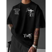 Fashionable Summer New Men's Devout Cross Print Comfortable and Breathable Round Neck T-shirt Outdoor Street Style Top S