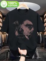 Dog Smoking Funny Chihuahua Meme T-shirt for Couples, Trendy Cotton Short Sleeved Top, Street Style Short Sleeved T-shirt - M... S įvairiaspalvis