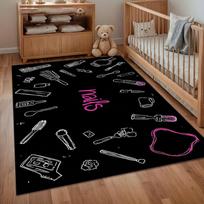 Nail Themed Area Rug Black Pink Non Slip Stain-resistant Floor Mat for Makeup Room & Bedroom Nail Studio Carpet Minimalist 40x60CM