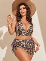 5XL Leopard Print Split Bikini, Sexy Hot Girl Plus Size Three Piece Swimsuit Women Beach Bathing Suit 0XL