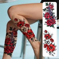Rožių gėlės moterims, mergaitėms, laikini tatuiruotės, akvarelinės, 2 lapeliai, atsparios vandeniui, gėlių raštai, laikinos tatuiruotės, namams 2 Sheets raudona