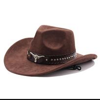 Western Cowboy Hat with Bullhead Rivets, Curved Brim, Windproof Rope, and Felt for Outdoor Riding and Jazz Hats Average size