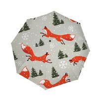 Fox Pattern Travel Umbrella for Rain Sun Lovely Animal Compact Folding Umbrella Portable Windproof Umbrellas for Women Men Kids