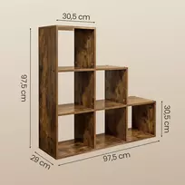 VASAGLE knygų lentyna, laiptinė lentyna su 6 skyreliais, 6 kubeliai, medinė ekspozicinė lentyna, laisvai stovinti lentyna, kambario pertvara, 97,5 x 97,5 x 29 cm, balta (Ekspozicinė prekė)