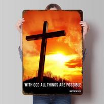 Cross With Sun Tinplate Posters Customizable Wall Art Retro Vintage Metal Signs for Home Room Mancave Decoration Gaming Garden 20X30CM