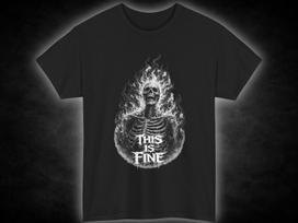 Burning Skeleton  This Is Fine  Tee | Gothic Skull Flame Shirt M