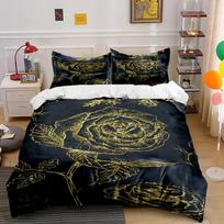 Golden Rose Pattern Black Bedding Set Bedding set (1 duvet cover, 2 pillowcases, duvet not included) 135x200cm
