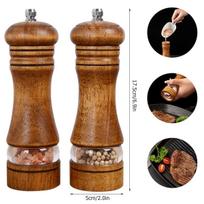 2Pack Wooden Pepper Grinder Salt Pepper Mill Grinding Manual Spice Mill Adjustable Spice Salt Grinder Kitchen Cooking Tool Stuff