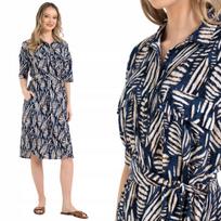 Women's Midi Shirt Dress with Belt, 100% Viscose, Pockets, MORAJ S PATT 2