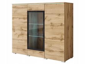 Modern, high 120 cm display cabinet for the living room, 3-door, with matt glass Wotan