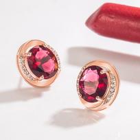Natural Ruby Earrings Original 14k Rose Gold Jewelry with Red Zirconia Gemstone Brincos Orecchini Dainty Stud Earrings for Women