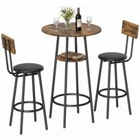 Pramoninio stiliaus baro stalo rinkinys su 2 minkštomis kėdėmis, atramomis kojoms, metaliniu rėmu, virtuvės stalas su lentyna, rustic brown 60 x 60 x 91 cm