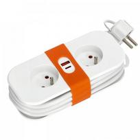 Extension cord, 2 sockets, 230V + USB, 1.4m, grounded, 3x1.5mm cable, white