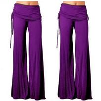 Women Fanshion Color Comfortable Fold Casual Drawstring Wide Leg Pants M