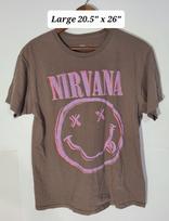 Nirvana Smiley Face Brown 2-Sided Large T-Shirt Retro Band Tee Unisex T-Shirt XXXXL