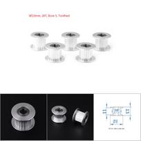 5pcs Aluminum 2GT Belt Timing Pulley 3D Printer Accessory (W10mm, 20T, Bore 5, Toothed) aluminum