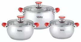 Oliver Voltz Katlu komplekts Voltz OV51210N6B 18/20/22 cm = 2 5/3 5/4 6 l sarkani rokturi nerūsējošais tērauds 551210N6BR (3800237046683)