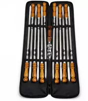 Bbq Expert Nerūdijančio plieno iešmų rinkinys (480×12×3 mm) ir šašlykų nuėmimo peilis su dėklu, 12 vnt.