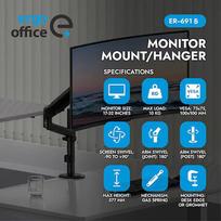 Ergo Office Monitor Mount/Hanger, Gas Spring, 17"-32", 1-10 kg, Matte Black, Max. VESA 100x100, ER-691 B ER-691 B