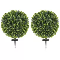 HOMCOM 2 dirbtinių buksmedžio rutulių rinkinys, 40 cm, su smaigaliu, dirbtiniai augalai, plastikiniai kaip tikri, dekoracija svetainei, miegamajam, biurui, sodui