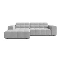 Šviesiai pilkos spalvos kampinė sofa iš velveto (su kairiuoju kampu/su gultu) Chicago – Cosmopolitan Design
