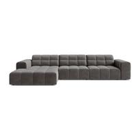 Pilkos spalvos kampinė sofa iš velveto (su kairiuoju kampu/su gultu) Chicago – Cosmopolitan Design