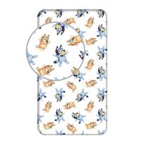 Baltos spalvos iš medvilnės viengulė vaikų patalynė su guma 90x200 cm Bluey – Jerry Fabrics