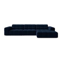 Tamsiai mėlynos spalvos kampinė sofa iš velveto (su dešiniuoju kampu/su gultu) Chicago – Cosmopolitan Design