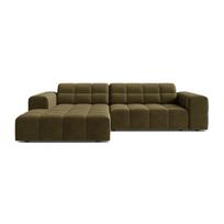 Khaki spalvos kampinė sofa iš velveto (su kairiuoju kampu/su gultu) Chicago – Cosmopolitan Design