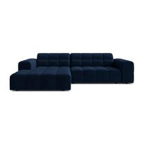 Tamsiai mėlynos spalvos kampinė sofa iš velveto (su kairiuoju kampu/su gultu) Chicago – Cosmopolitan Design