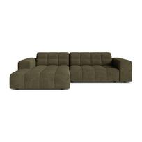 Khaki spalvos kampinė sofa iš šenilinio audinio (su kairiuoju kampu/su gultu) Chicago – Cosmopolitan Design
