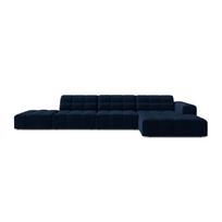 Tamsiai mėlynos spalvos kampinė sofa iš velveto (su dešiniuoju kampu/su gultu) Chicago – Cosmopolitan Design