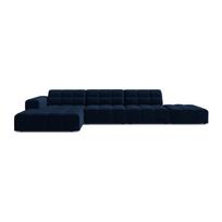 Tamsiai mėlynos spalvos kampinė sofa iš velveto (su kairiuoju kampu/su gultu) Chicago – Cosmopolitan Design