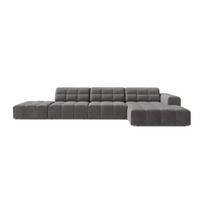 Pilkos spalvos kampinė sofa iš velveto (su dešiniuoju kampu/su gultu) Chicago – Cosmopolitan Design