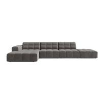 Pilkos spalvos kampinė sofa iš velveto (su kairiuoju kampu/su gultu) Chicago – Cosmopolitan Design