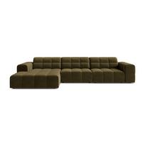 Khaki spalvos kampinė sofa iš velveto (su kairiuoju kampu/su gultu) Chicago – Cosmopolitan Design