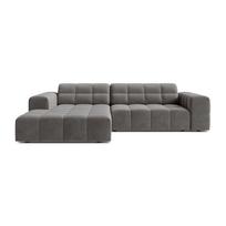 Pilkos spalvos kampinė sofa iš velveto (su kairiuoju kampu/su gultu) Chicago – Cosmopolitan Design