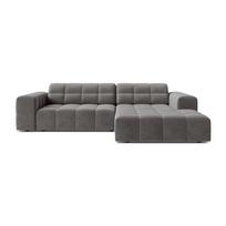 Pilkos spalvos kampinė sofa iš velveto (su dešiniuoju kampu/su gultu) Chicago – Cosmopolitan Design