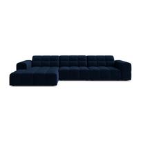 Tamsiai mėlynos spalvos kampinė sofa iš velveto (su kairiuoju kampu/su gultu) Chicago – Cosmopolitan Design