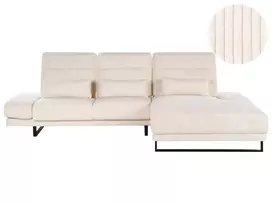 Kampinė sofa 4 asmenims IKAST iš briaunoto audinio, smėlio spalvos, kairinė