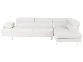 5 vietų kampinė sofa NORREA iš ekologiškos odos, balta, kairinė