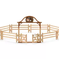 schleich HORSE CLUB Gardas su įėjimo vartais, žaislinė figūrėlių tvora, 5 m., Arklių arklidė, Arkliai, Smėlio, Ruda
