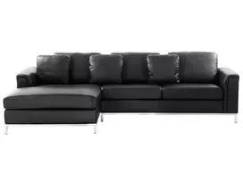 4 vietų kampinė sofa OSLO Natūrali oda Juoda Dešininė