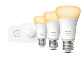 Philips HueWA 8W A60 E27 3 spuldzes + Bridge + slēdzis 929002468405 8719514291270