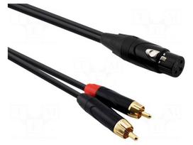 Cable | RCA plug x2,XLR female 3pin | 1m | black | PVC
