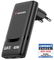 Charger Verbatim Fold n Go GaN 65W 2-Port Black