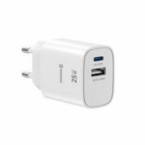 Swissten Edge Travel  Charger USB-C PD 25W + USB-A QC 18W White