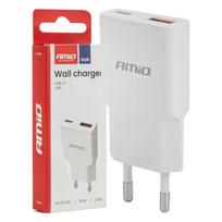 Mobilieji telefonai ir priedai // USB tinklo įkrovikliai // Ładowarka sieciowa 230v 20w gan usb-c usb-a amio-04838